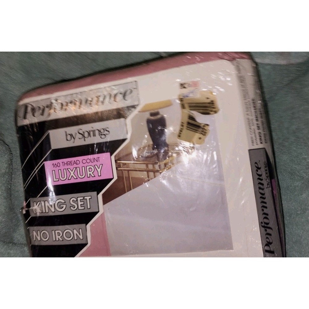 Vtg Performance by Springs King Sheet Set Bold Floral 70s 80s Eyelets NIP Cottag